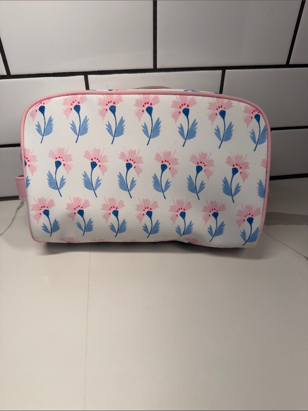 Estée Lauder Floral Pink & Blue Zip Cosmetic Pouch